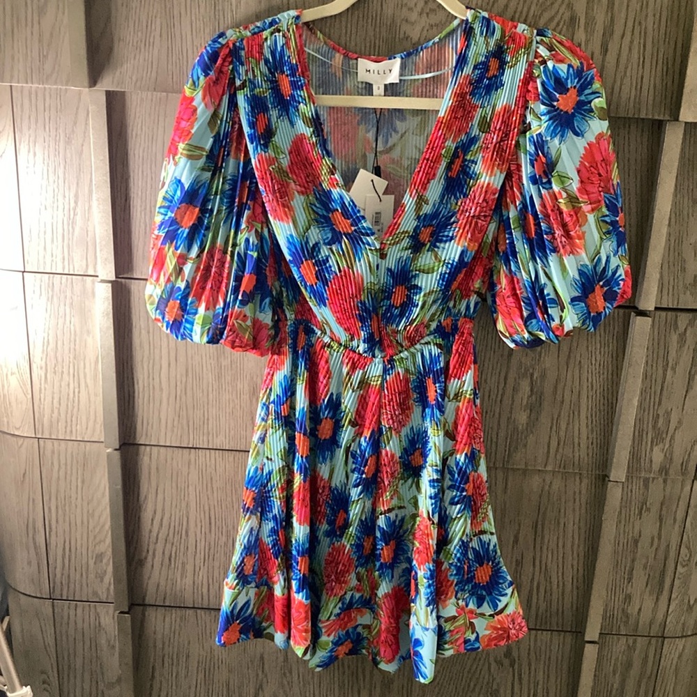 Milly Floral Pleated Dress msrp $450